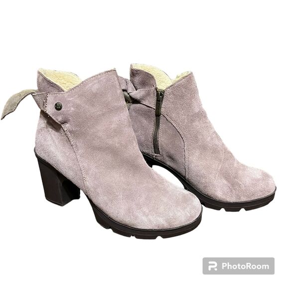Bearpaw Womens High Heel Boots Cow Suede Wool Blend Sheep Skin Size 9 - Picture 1 of 16